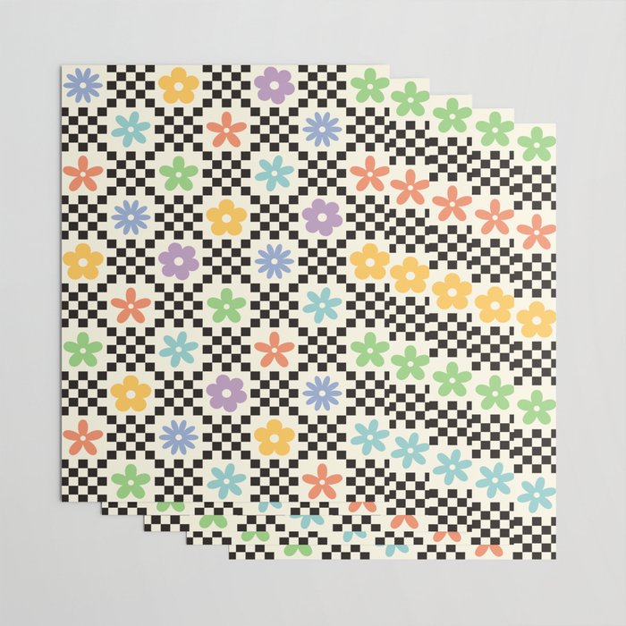 Retro Colorful Flower Double Checker Wrapping Paper Gallery Image 3