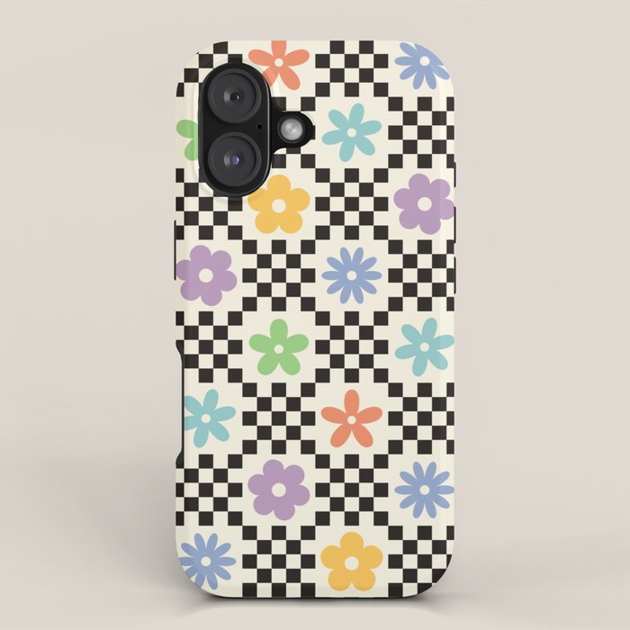Retro Colorful Flower Double Checker iPhone Case Gallery Image 1