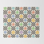 Retro Colorful Flower Double Checker Throw Blanket Gallery Image 2