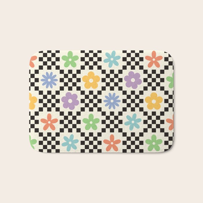 Retro Colorful Flower Double Checker Bath Mat Gallery Image 1