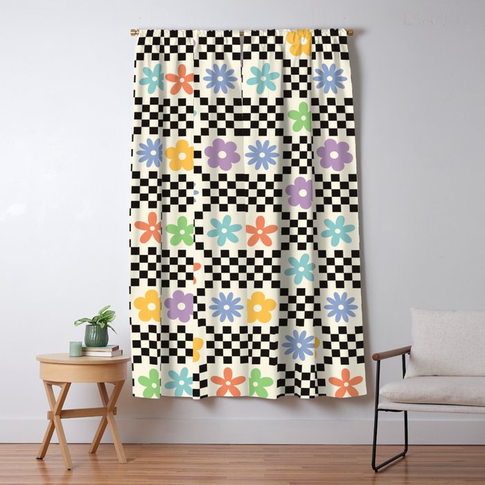 Retro Colorful Flower Double Checker Window Curtain Gallery Image 1