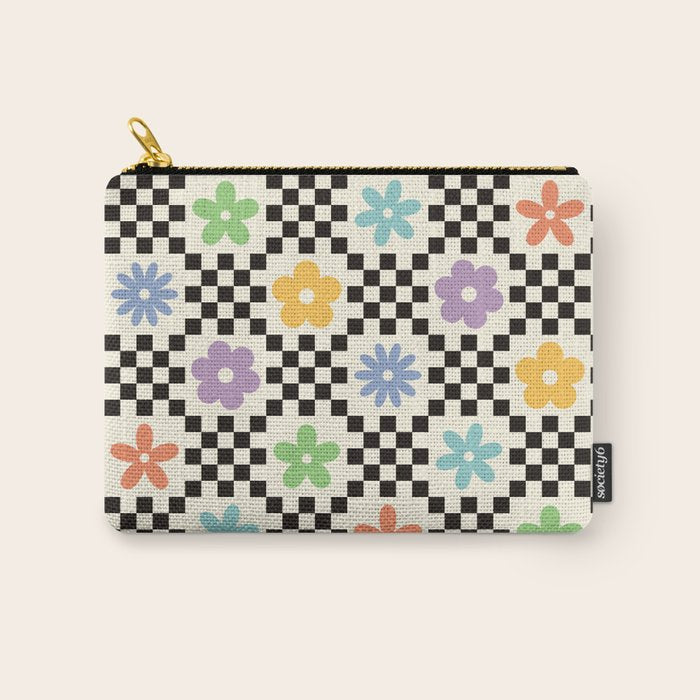 Retro Colorful Flower Double Checker Carry All Pouch Gallery Image 1