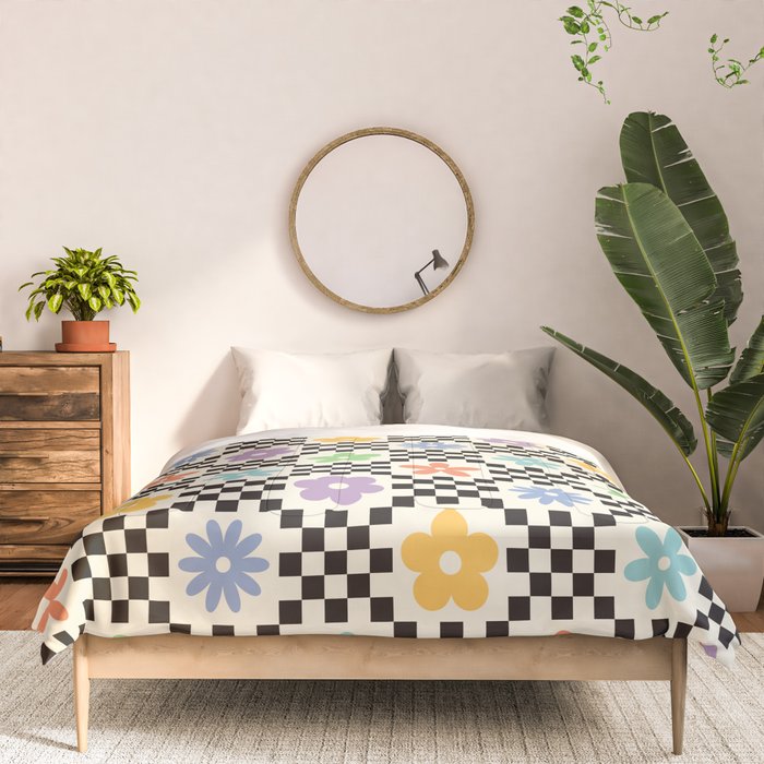 Retro Colorful Flower Double Checker Comforter Gallery Image 3