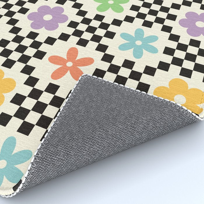 Retro Colorful Flower Double Checker Rug Gallery Image 4