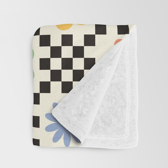Retro Colorful Flower Double Checker Throw Blanket Gallery Image 3