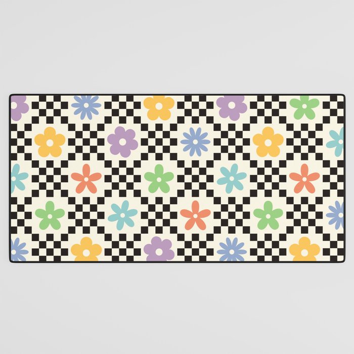 Retro Colorful Flower Double Checker Desk Mat Gallery Image 3