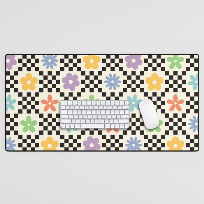 Retro Colorful Flower Double Checker Desk Mat Gallery Image 1
