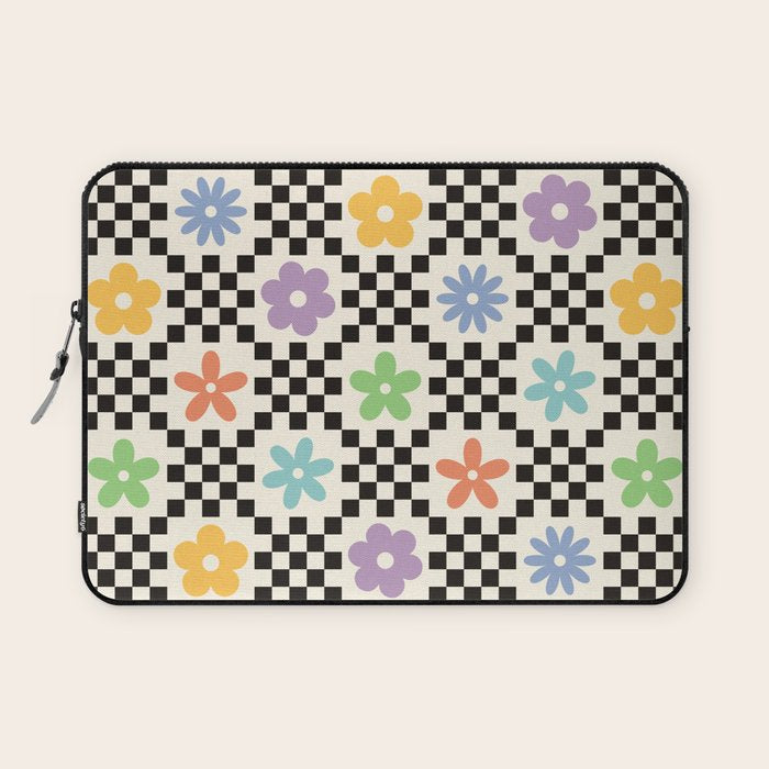 Retro Colorful Flower Double Checker Laptop Sleeve Gallery Image 1