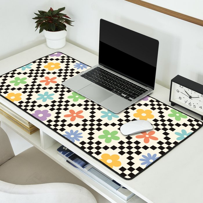 Retro Colorful Flower Double Checker Desk Mat Gallery Image 2