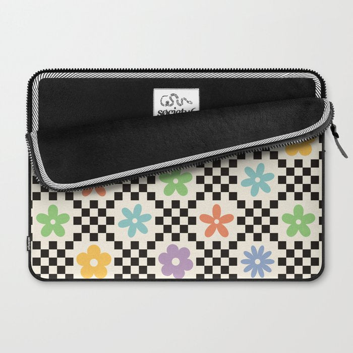 Retro Colorful Flower Double Checker Laptop Sleeve Gallery Image 2