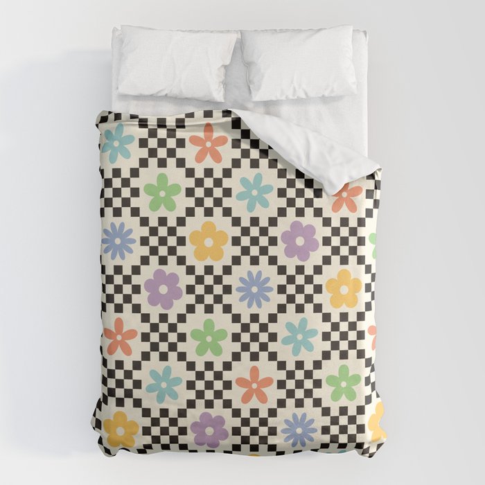 Retro Colorful Flower Double Checker Duvet Cover Gallery Image 6