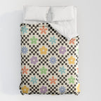 Retro Colorful Flower Double Checker Duvet Cover Gallery Image 6
