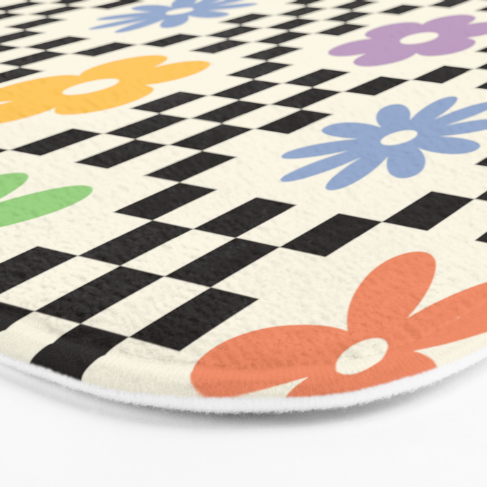 Retro Colorful Flower Double Checker Bath Mat Gallery Image 3