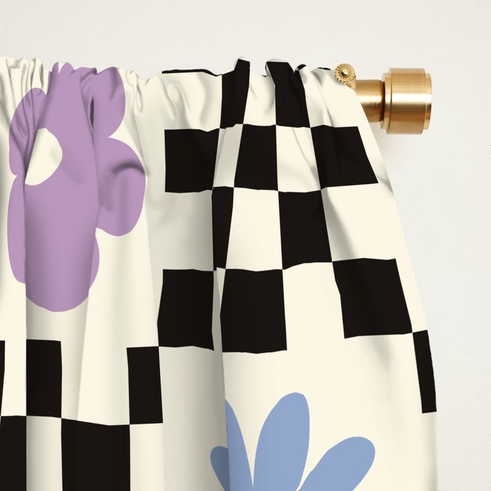 Retro Colorful Flower Double Checker Window Curtain Gallery Image 2