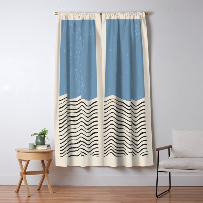 Mid Century Modern Minimalist Blue Waves Rothko Inspired Color Field With Lines Geometric Style  Window Curtain Gallery Image 5