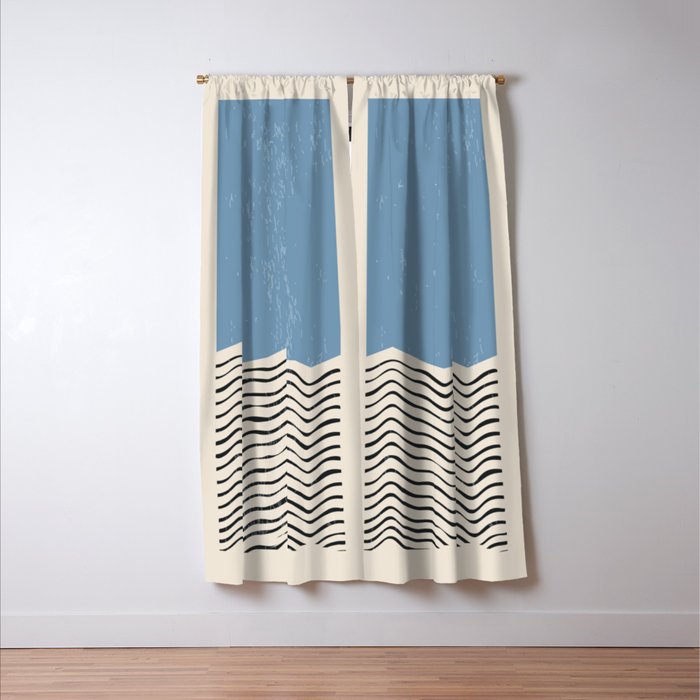 Mid Century Modern Minimalist Blue Waves Rothko Inspired Color Field With Lines Geometric Style  Window Curtain Gallery Image 3