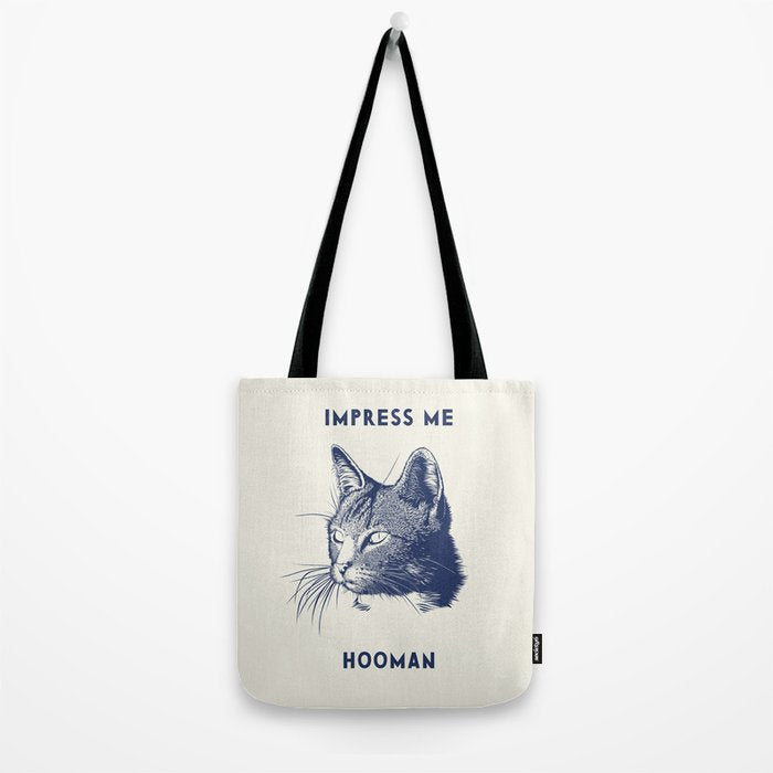 Impress Me Hooman - Vintage Cat Illustration, Funny Quote Tote Bag Gallery Image 2