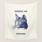 Impress Me Hooman - Vintage Cat Illustration, Funny Quote Wall Tapestry Gallery Image 4