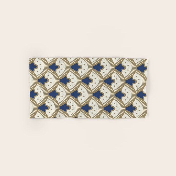 Art Deco Fan Pattern Blue and Gold Bath Towel Gallery Image 1