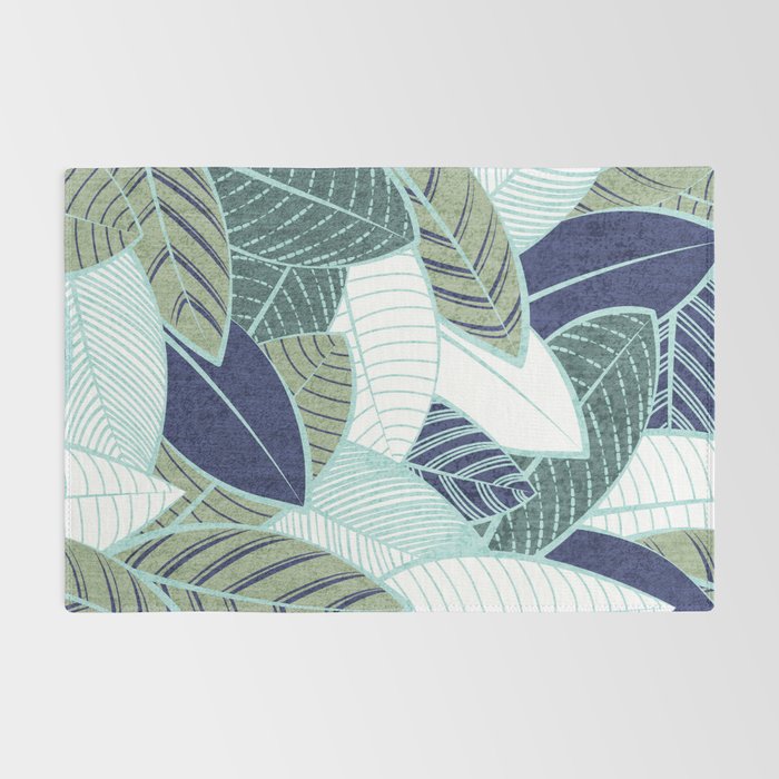 Leaf wall // navy blue pine and sage green leaves mint lines Rug Gallery Image 2