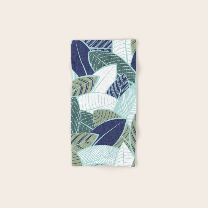 Leaf wall // navy blue pine and sage green leaves mint lines Bath Towel Gallery Image 1