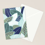 Leaf wall // navy blue pine and sage green leaves mint lines Stationery Card Gallery Image 2