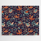 Dragons and Flowers Dark Purple Jigsaw Puzzle Gallery Image 1