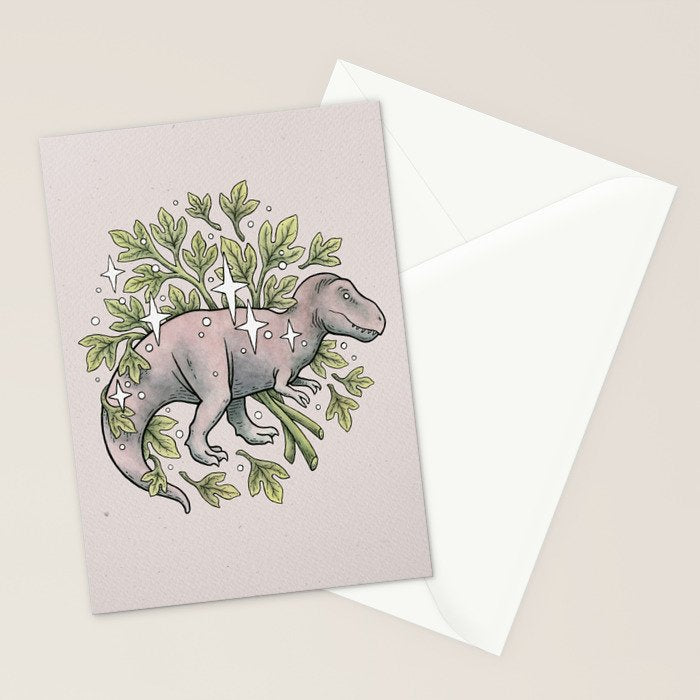 Tyrannosaurus & Sassafras | Dinosaur Botanical Art Stationery Card Gallery Image 2