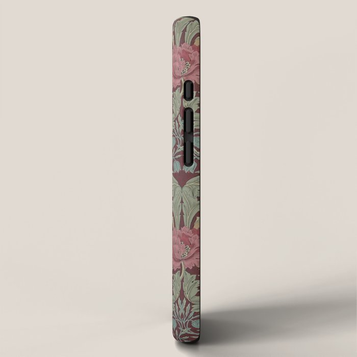 William Morris Vintage Honeysuckle & Tulip Burgundy Sage Floral iPhone Case Gallery Image 2