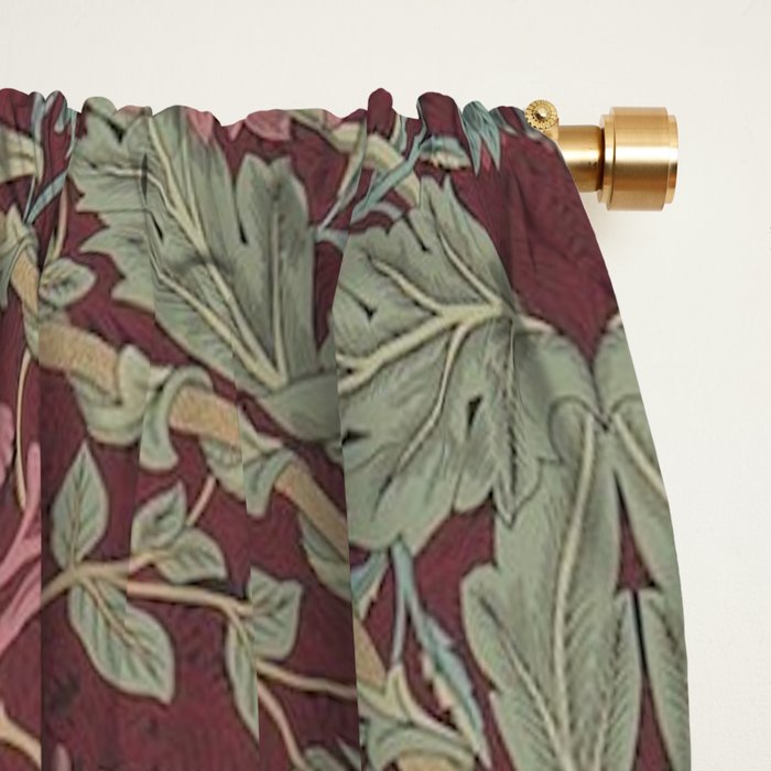 William Morris Vintage Honeysuckle & Tulip Burgundy Sage Floral Window Curtain Gallery Image 2