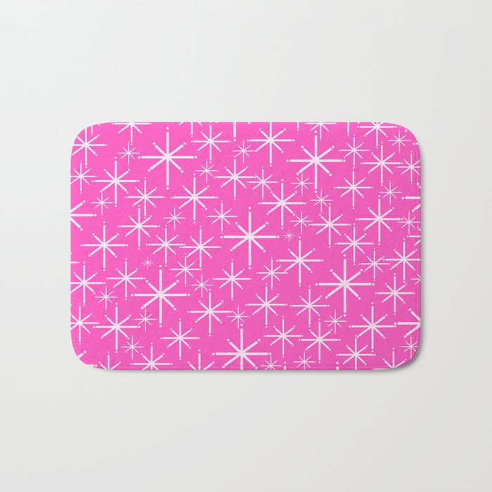Hot Pink Mid Century Modern Twinkling Stars Retro Atomic Pattern Bath Mat Gallery Image 1