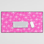 Hot Pink Mid Century Modern Twinkling Stars Retro Atomic Pattern Desk Mat Gallery Image 1