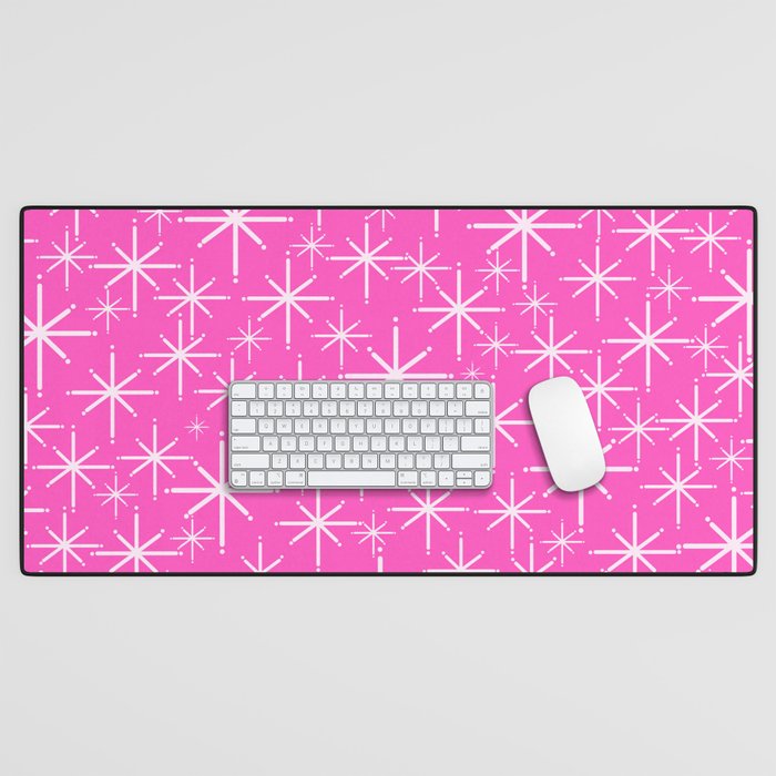 Hot Pink Mid Century Modern Twinkling Stars Retro Atomic Pattern Desk Mat Gallery Image 1