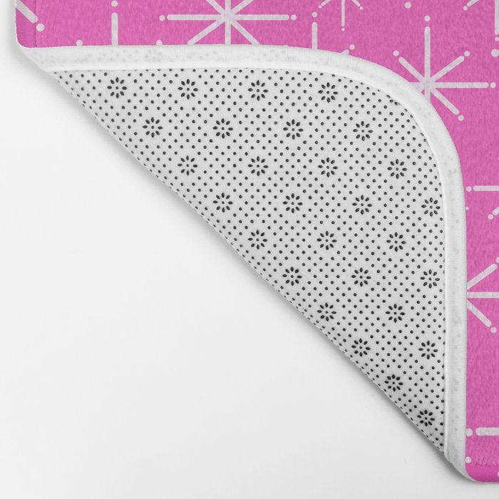 Hot Pink Mid Century Modern Twinkling Stars Retro Atomic Pattern Bath Mat Gallery Image 2