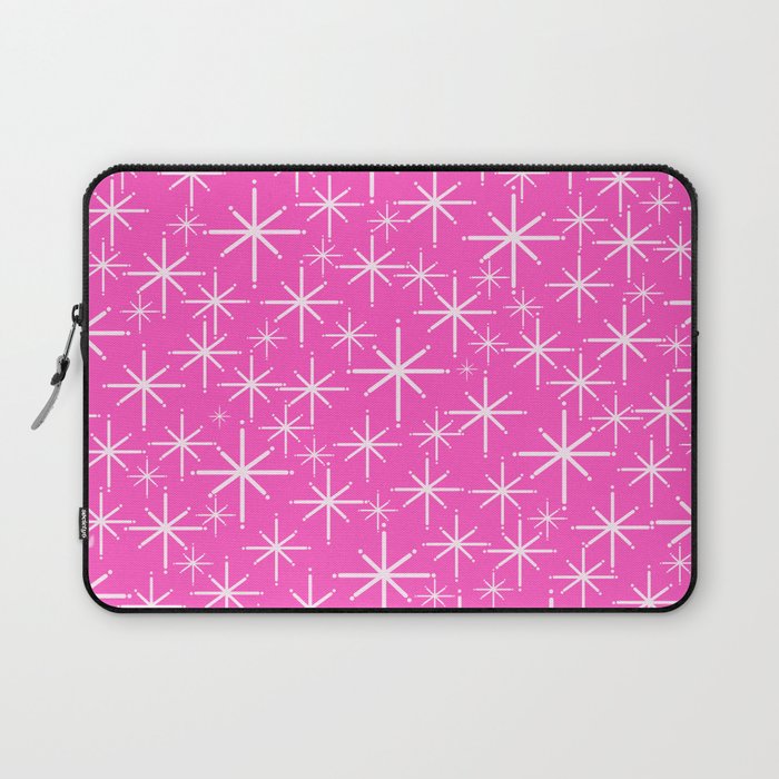 Hot Pink Mid Century Modern Twinkling Stars Retro Atomic Pattern Laptop Sleeve Gallery Image 1