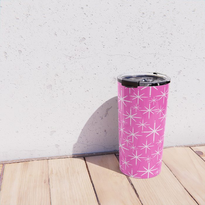 Hot Pink Mid Century Modern Twinkling Stars Retro Atomic Pattern Travel Mug Gallery Image 4