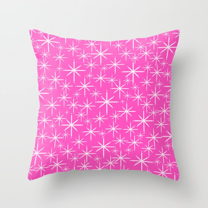 Hot Pink Mid Century Modern Twinkling Stars Retro Atomic Pattern Throw Pillow Gallery Image 1