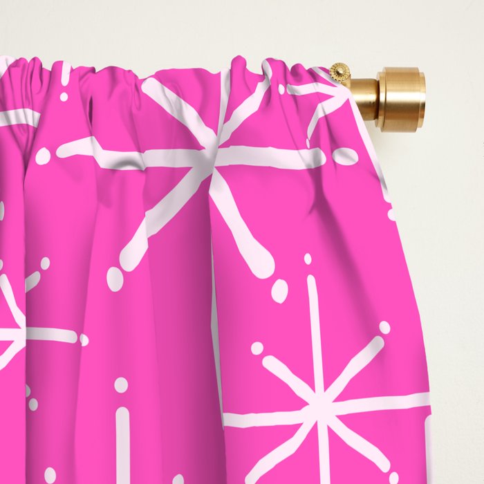 Hot Pink Mid Century Modern Twinkling Stars Retro Atomic Pattern Window Curtain Gallery Image 2