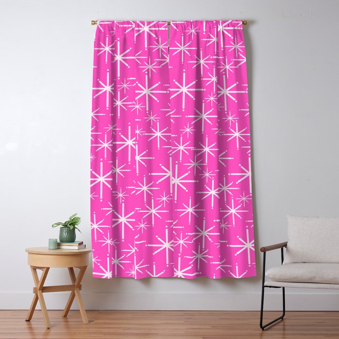 Hot Pink Mid Century Modern Twinkling Stars Retro Atomic Pattern Window Curtain Gallery Image 5
