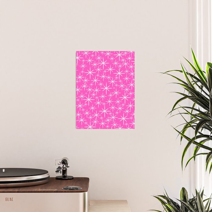 Hot Pink Mid Century Modern Twinkling Stars Retro Atomic Pattern Poster Gallery Image 2