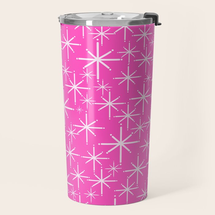 Hot Pink Mid Century Modern Twinkling Stars Retro Atomic Pattern Travel Mug Gallery Image 2