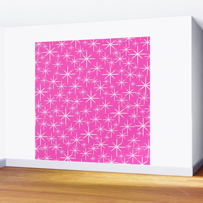 Hot Pink Mid Century Modern Twinkling Stars Retro Atomic Pattern Wall Mural Gallery Image 2