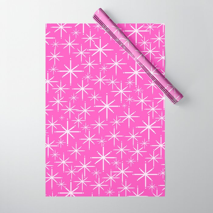 Hot Pink Mid Century Modern Twinkling Stars Retro Atomic Pattern Wrapping Paper Gallery Image 1