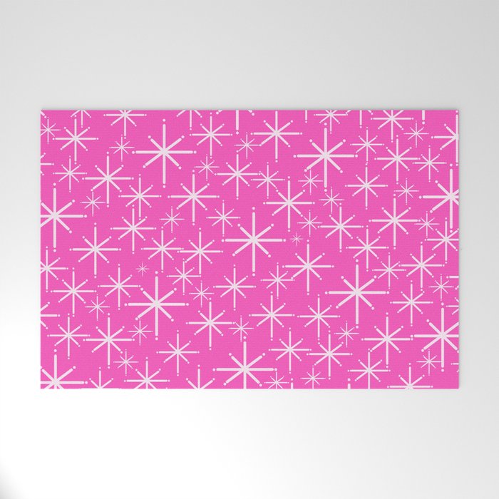 Hot Pink Mid Century Modern Twinkling Stars Retro Atomic Pattern Welcome Mat Gallery Image 1