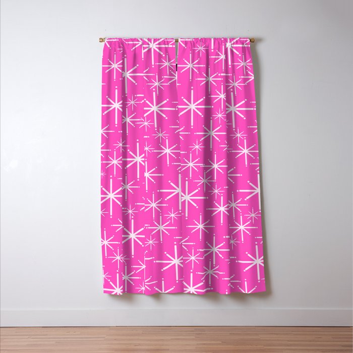Hot Pink Mid Century Modern Twinkling Stars Retro Atomic Pattern Window Curtain Gallery Image 3
