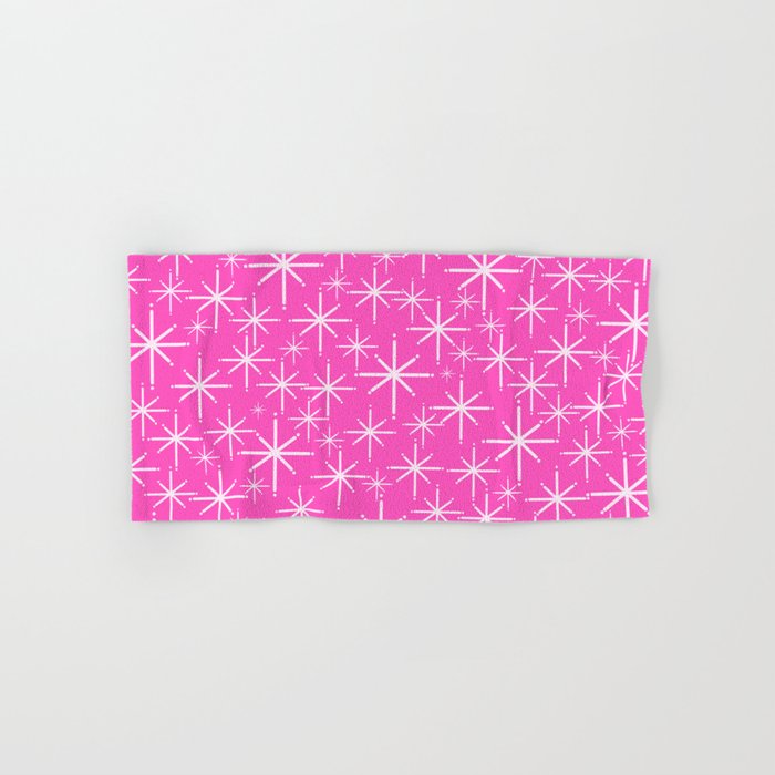 Hot Pink Mid Century Modern Twinkling Stars Retro Atomic Pattern Bath Towel Gallery Image 1