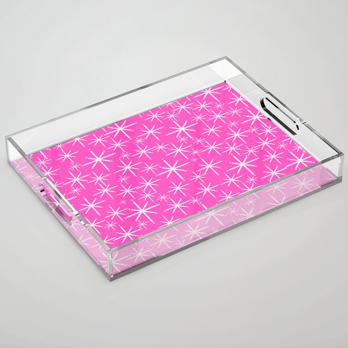 Hot Pink Mid Century Modern Twinkling Stars Retro Atomic Pattern Acrylic Tray Gallery Image 1