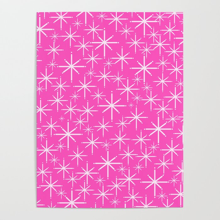 Hot Pink Mid Century Modern Twinkling Stars Retro Atomic Pattern Poster Gallery Image 4