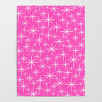 Hot Pink Mid Century Modern Twinkling Stars Retro Atomic Pattern Poster Gallery Image 4