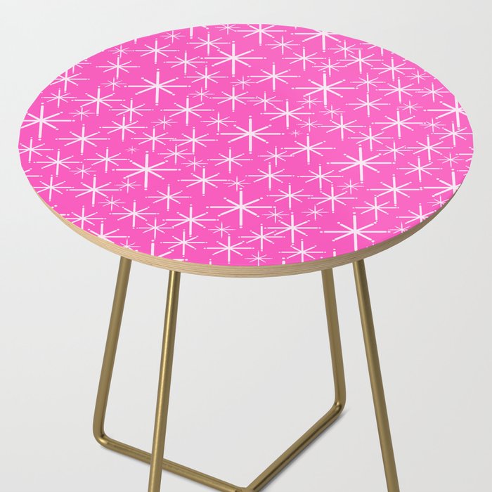Hot Pink Mid Century Modern Twinkling Stars Retro Atomic Pattern Side Table Gallery Image 2